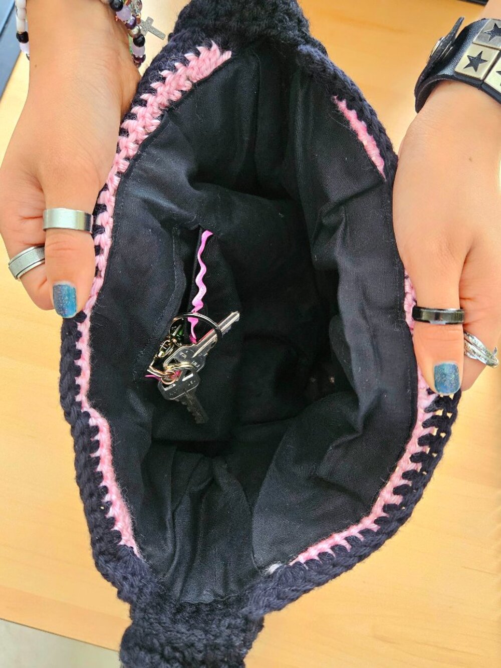 Crochet Pink and Black Star Bag - Picture 5 of 5